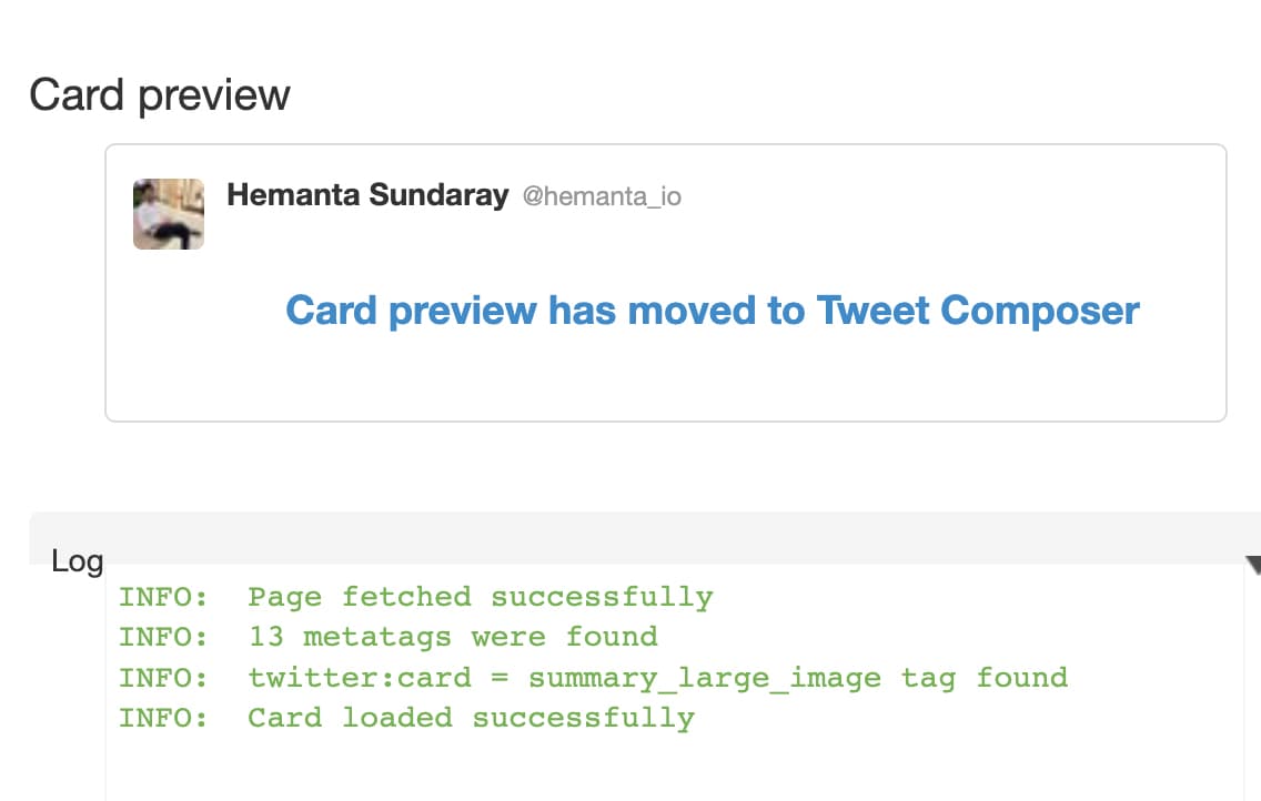 Twitter Card validator logs