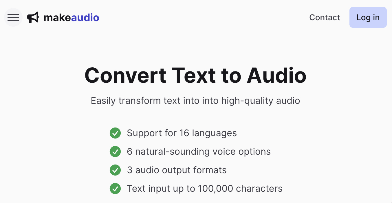 makeaudio.app - AI-powered Text to Audio Converter
